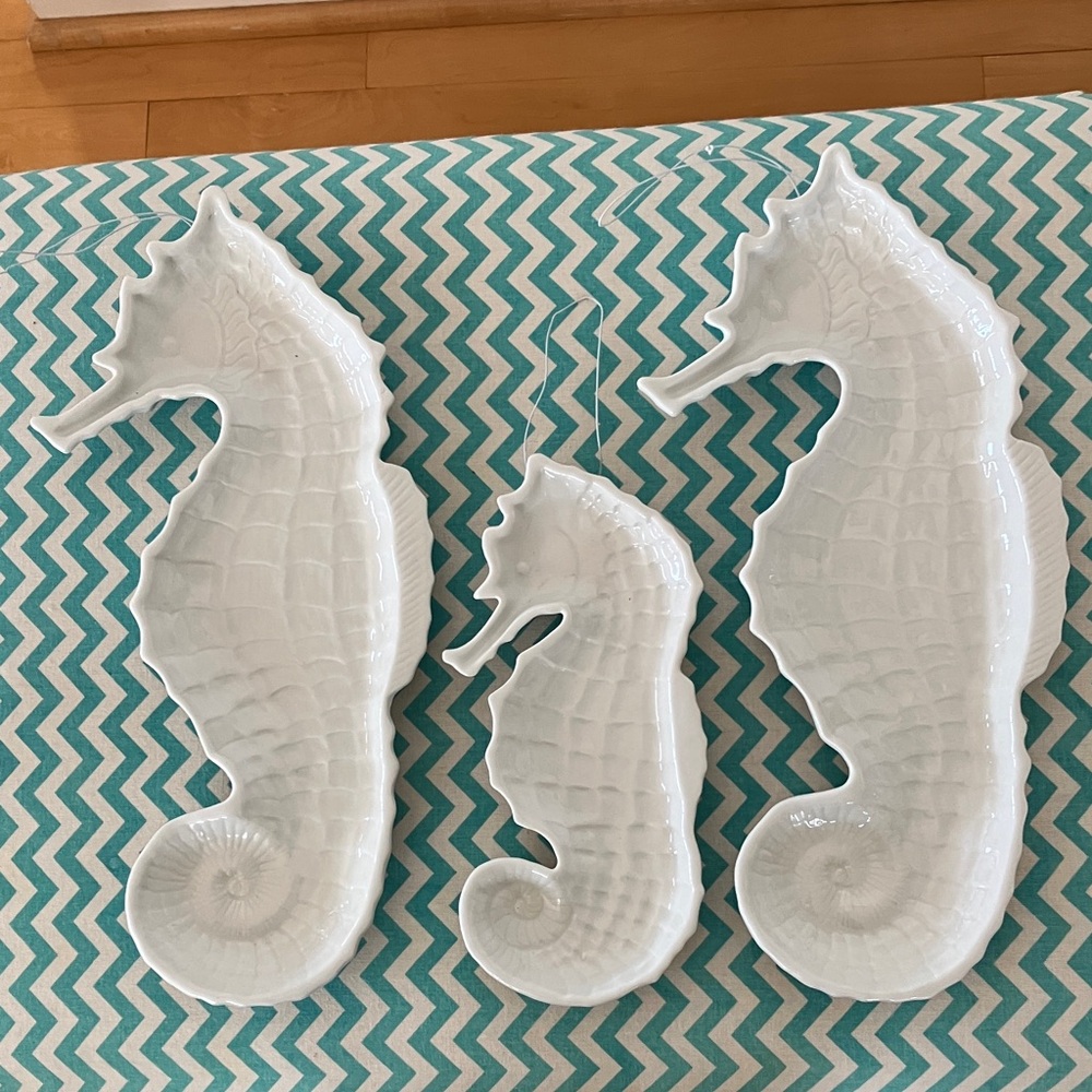 Set of Ceramic Seahorses (3) For Serving Dishes Or Hanging Display